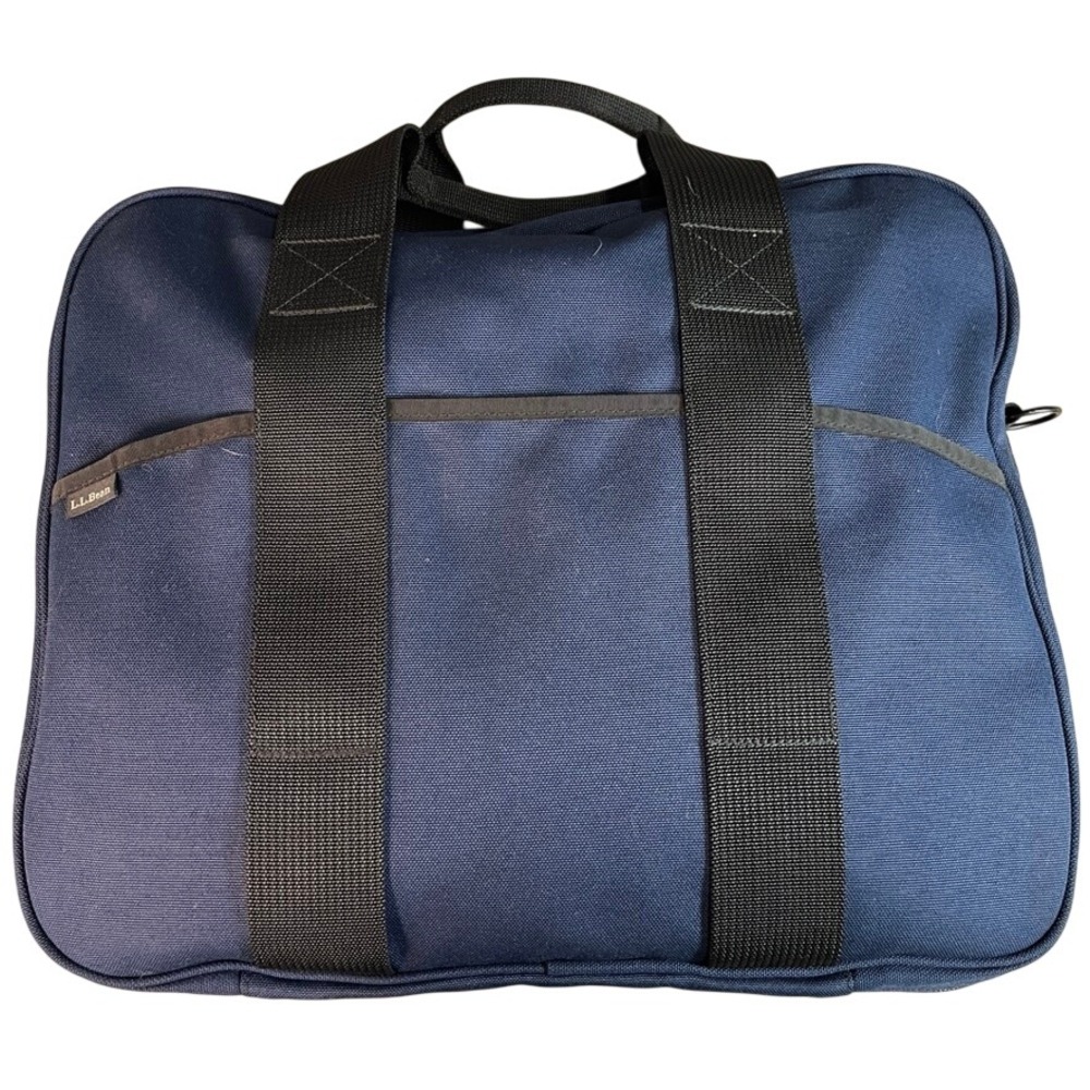 LL Bean Navy Blue Canvas Briefcase Laptop Bag Travel Messenger Case